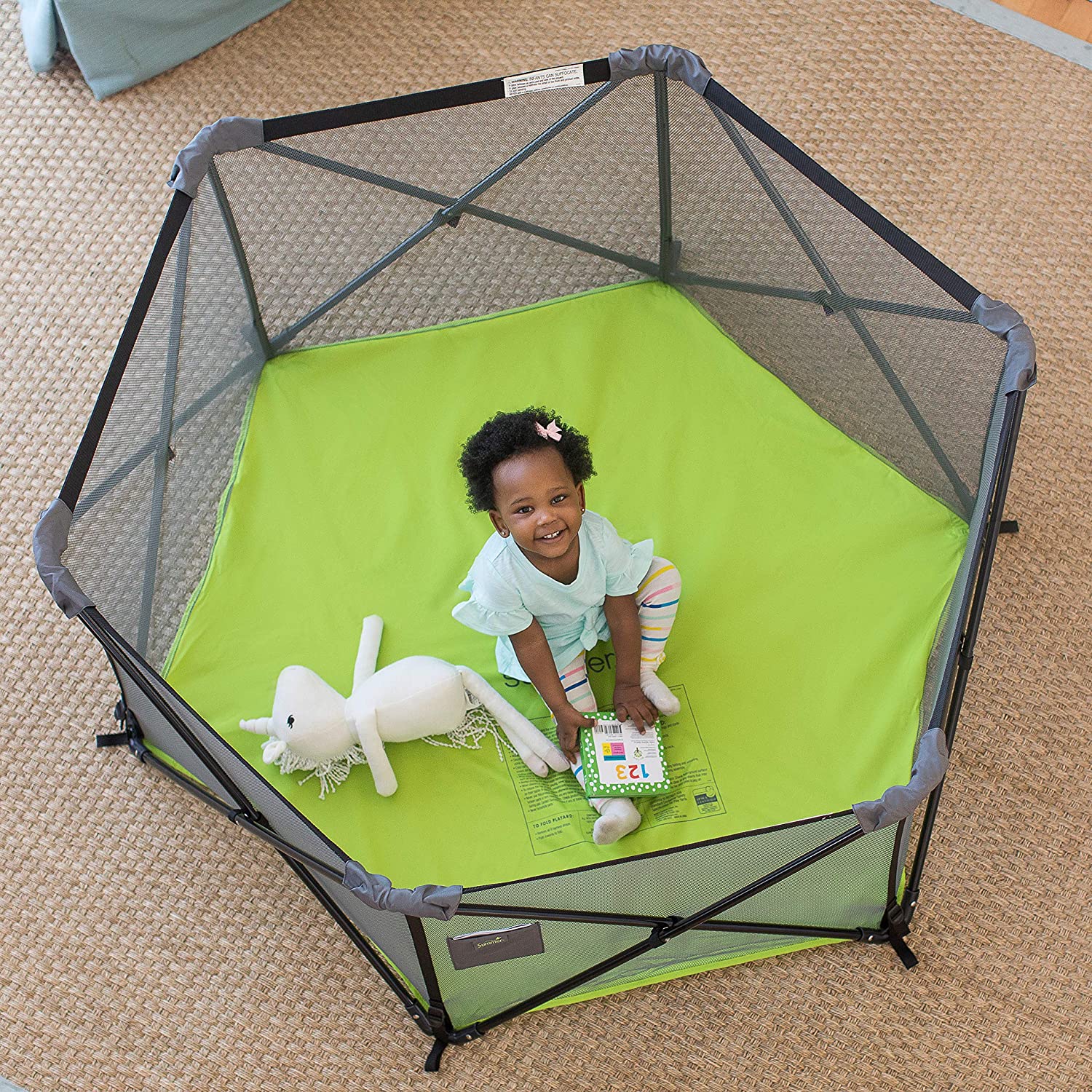 Parque Infantil Para Bebé HEMUYT 90x90cm - Corralito Plegable Con Alfombra, Malla Transpirable, Puerta Con Cremallera Y Ventosas De Sujeción