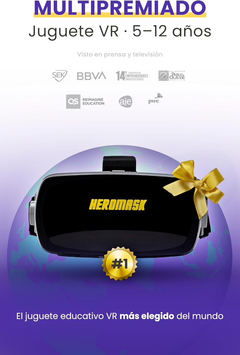Niño utilizando las gafas Heromask VR para jugar y aprender
