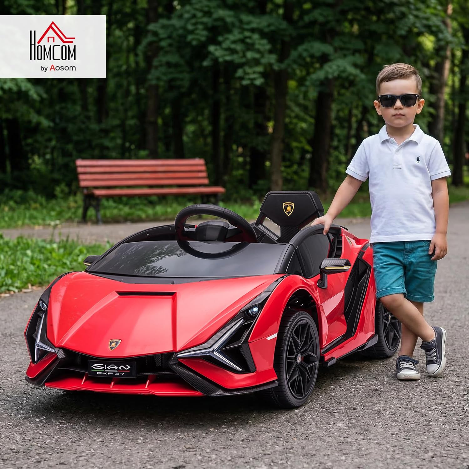 Plano detallado de los acabados interiores y exteriores del Coche Eléctrico HOMCOM Lamborghini SIAN 12V