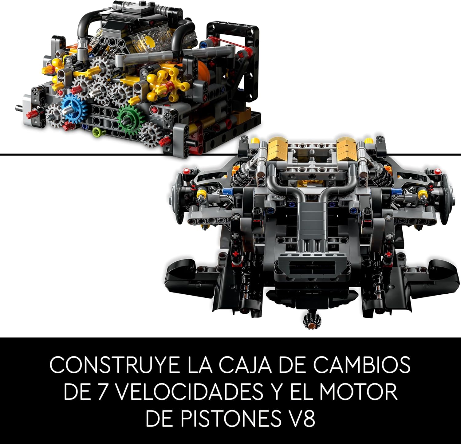 Plano macro de los increíbles detalles mecánicos y piezas Technic del set