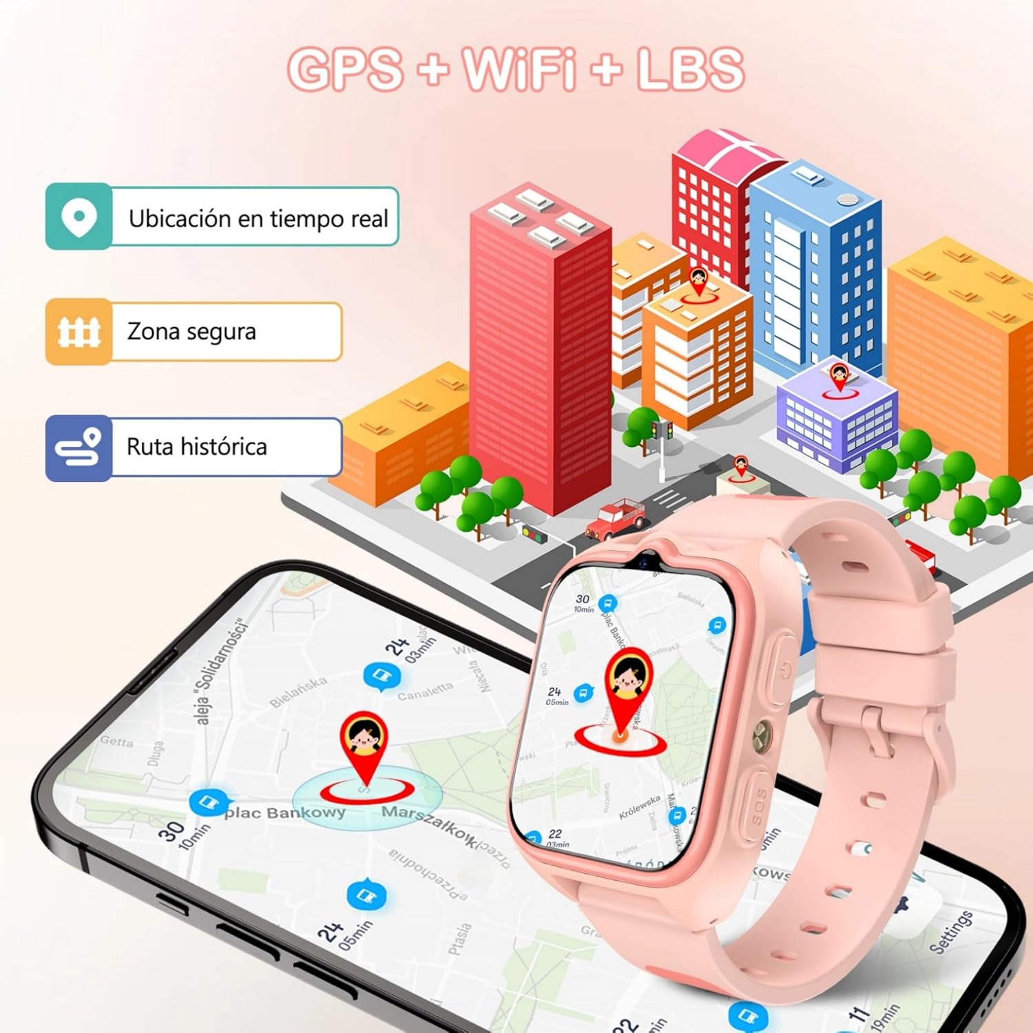 Smartwatch infantil IOWODO 4G con pantalla tactil y correa de silicona