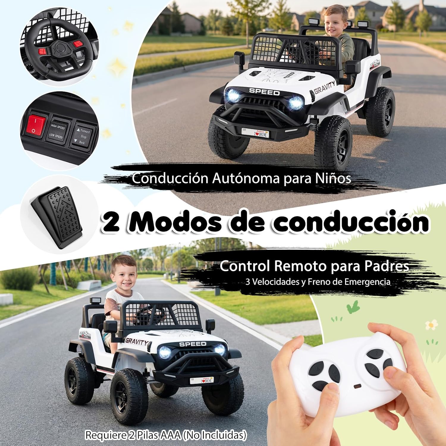Motor y batería de gran capacidad del coche infantil eléctrico