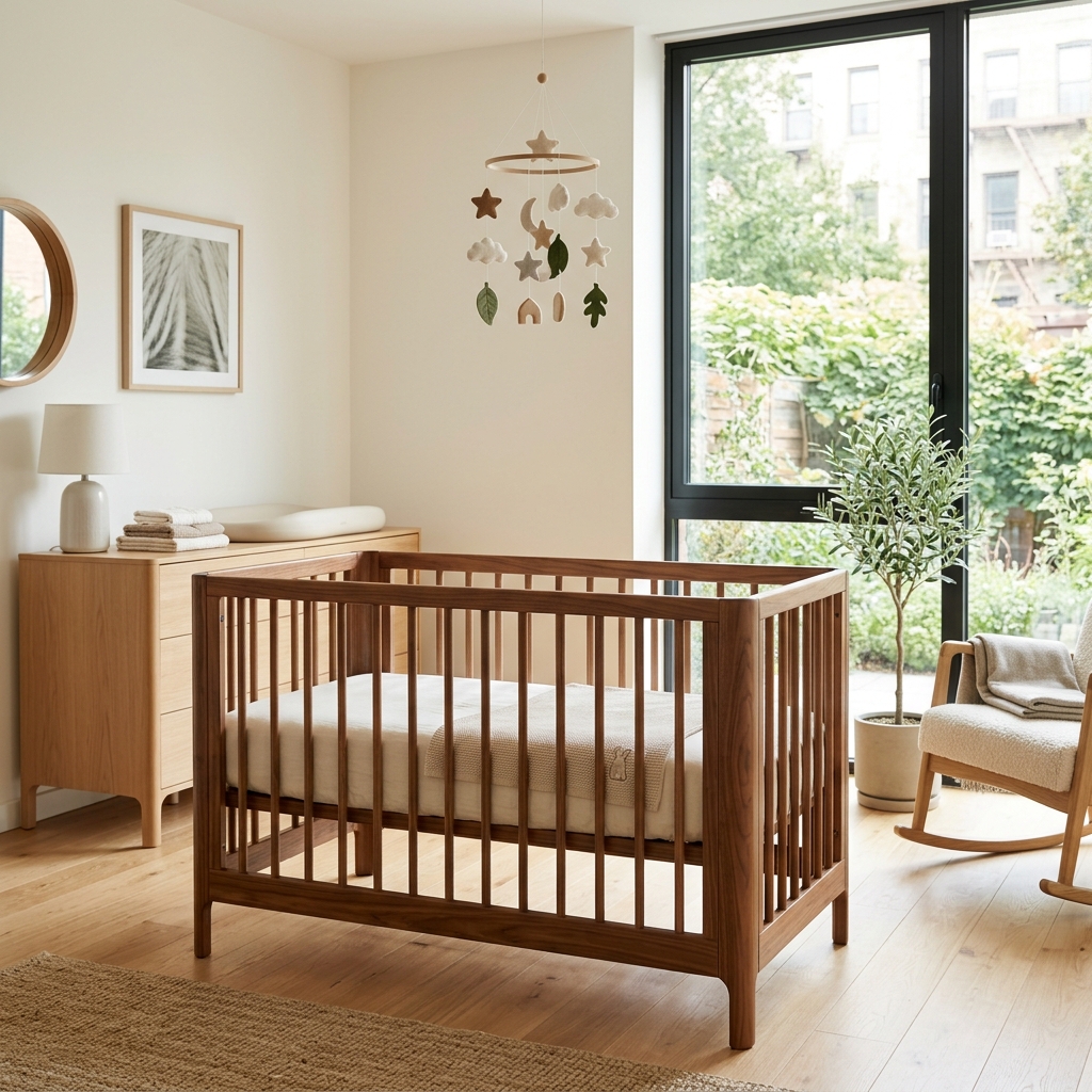 Cuna de madera clásica de diseño minimalista para bebés