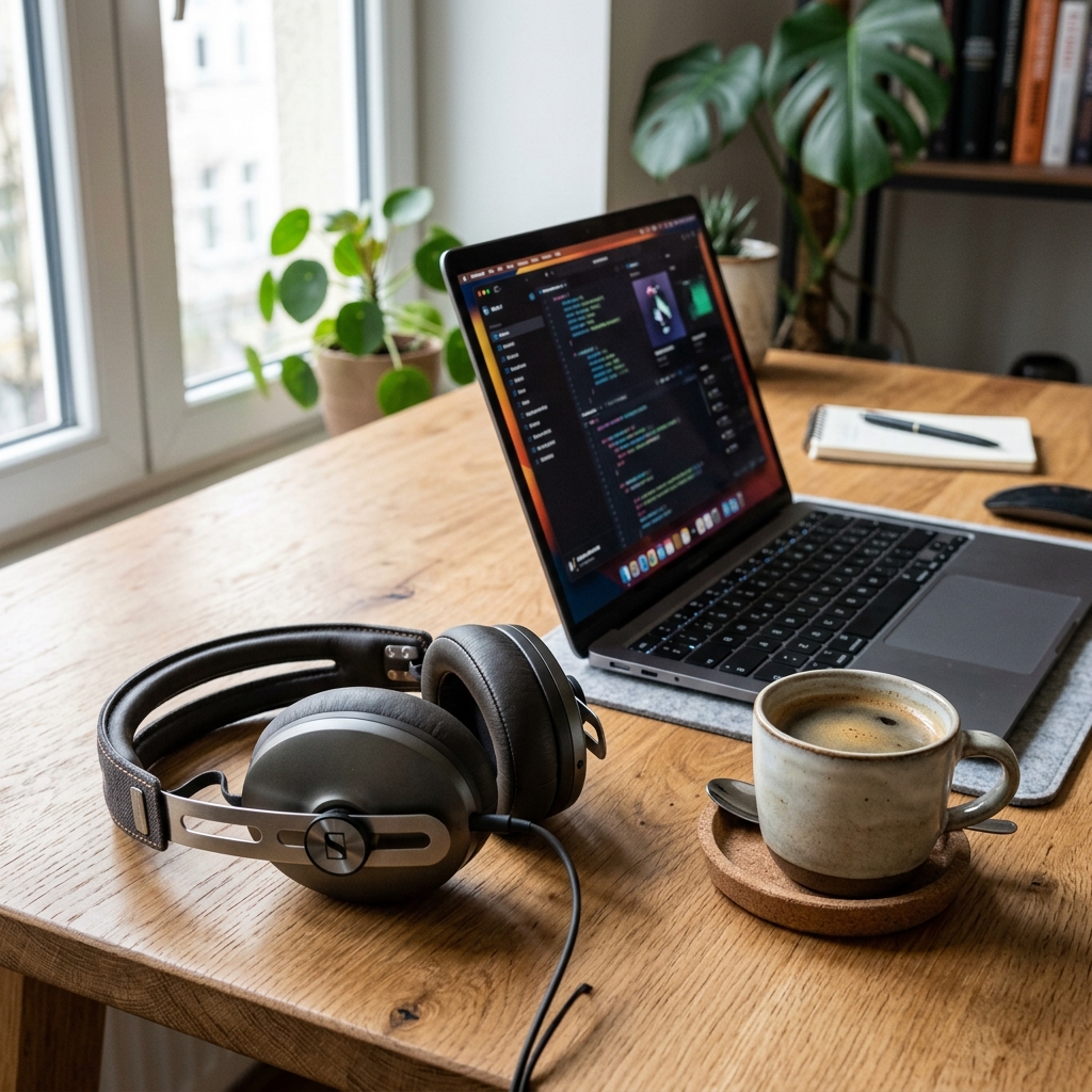 Auriculares inalámbricos premium sobre el escritorio